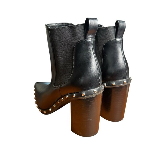 Charles David Sz 7.5 Dodger Black Pointed Toe Studded Ankle Chelsea Boots Moto - Picture 6 of 12